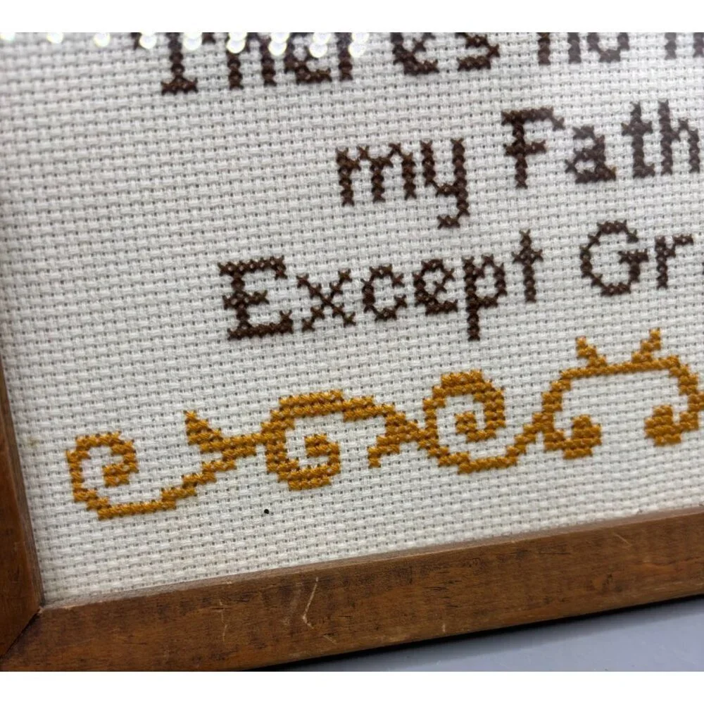 Vtg Wood Framed Cross Stitch Theres No Man Like‎ My Father Except Grandpa